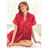 image:imageEkouaer Pajamas for Women Set Silk Satin Pjs Button Down Sleepwear Summer Loungewear Top and Shorts Lounge Set SXXLRed