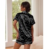 image:imageEkouaer Pajamas for Women Set Silk Satin Pjs Button Down Sleepwear Summer Loungewear Top and Shorts Lounge Set SXXLStars11  Black