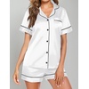 image:imageEkouaer Pajamas for Women Set Silk Satin Pjs Button Down Sleepwear Summer Loungewear Top and Shorts Lounge Set SXXLWhite