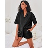 image:imageEkouaer Pajamas for Women Waffle Knit Lounge Set Button Down Loungewear Soft Short Sleeve Pjs Shorts Set SXXL
