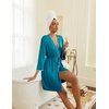 image:imageEkouaer Robes for Women Knee Length Kimono Bathrobe 34 Sleeve Sleep Robe Cozy Sleepwear with Pockets SXXL