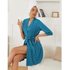 image:imageEkouaer Robes for Women Ribbed Knit Bathrobe Soft Knee Length Kimono Robe 34 Sleeve Sleepwear with Pockets SXXLLake Blue