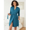image:imageEkouaer Robes for Women Ribbed Knit Bathrobe Soft Knee Length Kimono Robe 34 Sleeve Sleepwear with Pockets SXXLLake Blue