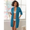 image:imageEkouaer Robes for Women Ribbed Knit Bathrobe Soft Knee Length Kimono Robe 34 Sleeve Sleepwear with Pockets SXXLLake Blue