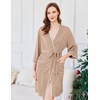 image:imageEkouaer Robes for Women Ribbed Knit Bathrobe Soft Lightweight Knee Length Kimono Robe Ladies Sleepwear with Pockets SXXLKhaki