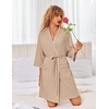 image:imageEkouaer Robes for Women Ribbed Knit Bathrobe Soft Lightweight Knee Length Kimono Robe Ladies Sleepwear with Pockets SXXLKhaki
