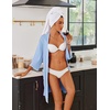 image:imageEkouaer Robes for Women Ribbed Knit Bathrobe Soft Lightweight Knee Length Kimono Robe Ladies Sleepwear with Pockets SXXLLight Blue