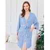 image:imageEkouaer Robes for Women Ribbed Knit Bathrobe Soft Lightweight Knee Length Kimono Robe Ladies Sleepwear with Pockets SXXLLight Blue