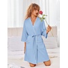 image:imageEkouaer Robes for Women Ribbed Knit Bathrobe Soft Lightweight Knee Length Kimono Robe Ladies Sleepwear with Pockets SXXLLight Blue