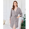image:imageEkouaer Robes for Women Ribbed Knit Bathrobe Soft Lightweight Knee Length Kimono Robe Ladies Sleepwear with Pockets SXXLLight Grey