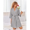 image:imageEkouaer Robes for Women Ribbed Knit Bathrobe Soft Lightweight Knee Length Kimono Robe Ladies Sleepwear with Pockets SXXLLight Grey