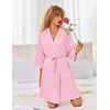 image:imageEkouaer Robes for Women Ribbed Knit Bathrobe Soft Lightweight Knee Length Kimono Robe Ladies Sleepwear with Pockets SXXLLight Pink