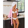 image:imageEkouaer Robes for Women Ribbed Knit Bathrobe Soft Lightweight Knee Length Kimono Robe Ladies Sleepwear with Pockets SXXLLight Pink
