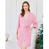 image:imageEkouaer Robes for Women Ribbed Knit Bathrobe Soft Lightweight Knee Length Kimono Robe Ladies Sleepwear with Pockets SXXLLight Pink