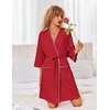 image:imageEkouaer Robes for Women Ribbed Knit Bathrobe Soft Lightweight Knee Length Kimono Robe Ladies Sleepwear with Pockets SXXLRed