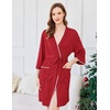image:imageEkouaer Robes for Women Ribbed Knit Bathrobe Soft Lightweight Knee Length Kimono Robe Ladies Sleepwear with Pockets SXXLRed