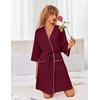 image:imageEkouaer Robes for Women Ribbed Knit Bathrobe Soft Lightweight Knee Length Kimono Robe Ladies Sleepwear with Pockets SXXLWine Red