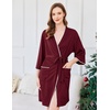 image:imageEkouaer Robes for Women Ribbed Knit Bathrobe Soft Lightweight Knee Length Kimono Robe Ladies Sleepwear with Pockets SXXLWine Red