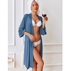 image:imageEkouaer Robes for Women Short Knit Bathrobe Lightweight Sexy Lace Sleepwear Soft Knee Length LoungewearAnavy