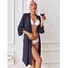 image:imageEkouaer Robes for Women Short Knit Bathrobe Lightweight Sexy Lace Sleepwear Soft Knee Length LoungewearAnavy Blue