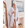 image:imageEkouaer Robes for Women Short Knit Bathrobe Lightweight Sexy Lace Sleepwear Soft Knee Length LoungewearAwhite