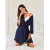 image:imageEkouaer Robes for Women Short Knit Bathrobe Lightweight Sexy Lace Sleepwear Soft Knee Length LoungewearNavy Blue
