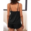 image:imageEkouaer Satin Pajama Set for Women 2 Piece Silky Lingerie Sleepwear Lace Camisole Pj Shorts Set Soft Nightwear SXXL01black