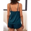 image:imageEkouaer Satin Pajama Set for Women 2 Piece Silky Lingerie Sleepwear Lace Camisole Pj Shorts Set Soft Nightwear SXXL01blue Green