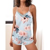 image:imageEkouaer Satin Pajama Set for Women 2 Piece Silky Lingerie Sleepwear Lace Camisole Pj Shorts Set Soft Nightwear SXXL03flower