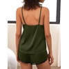 image:imageEkouaer Satin Pajama Set for Women 2 Piece Silky Lingerie Sleepwear Lace Camisole Pj Shorts Set Soft Nightwear SXXLArmy Green