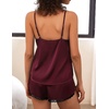 image:imageEkouaer Satin Pajama Set for Women 2 Piece Silky Lingerie Sleepwear Lace Camisole Pj Shorts Set Soft Nightwear SXXLDark Red