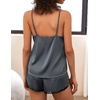 image:imageEkouaer Satin Pajama Set for Women 2 Piece Silky Lingerie Sleepwear Lace Camisole Pj Shorts Set Soft Nightwear SXXLDeep Grey