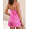 image:imageEkouaer Satin Pajama Set for Women 2 Piece Silky Lingerie Sleepwear Lace Camisole Pj Shorts Set Soft Nightwear SXXLLeopard Print Hot Pink