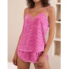 image:imageEkouaer Satin Pajama Set for Women 2 Piece Silky Lingerie Sleepwear Lace Camisole Pj Shorts Set Soft Nightwear SXXLLeopard Print Hot Pink
