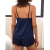 image:imageEkouaer Satin Pajama Set for Women 2 Piece Silky Lingerie Sleepwear Lace Camisole Pj Shorts Set Soft Nightwear SXXLNavy Blue
