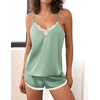 image:imageEkouaer Satin Pajama Set for Women 2 Piece Silky Lingerie Sleepwear Lace Camisole Pj Shorts Set Soft Nightwear SXXLPea Green