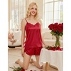 image:imageEkouaer Satin Pajama Set for Women 2 Piece Silky Lingerie Sleepwear Lace Camisole Pj Shorts Set Soft Nightwear SXXLRed