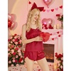image:imageEkouaer Satin Pajama Set for Women 2 Piece Silky Lingerie Sleepwear Lace Camisole Pj Shorts Set Soft Nightwear SXXLRed