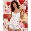 image:imageEkouaer Satin Pajama Set for Women 2 Piece Silky Lingerie Sleepwear Lace Camisole Pj Shorts Set Soft Nightwear SXXLRed Heartwhite