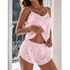 image:imageEkouaer Satin Pajama Set for Women 2 Piece Silky Lingerie Sleepwear Lace Camisole Pj Shorts Set Soft Nightwear SXXLStripebow
