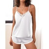 image:imageEkouaer Satin Pajama Set for Women 2 Piece Silky Lingerie Sleepwear Lace Camisole Pj Shorts Set Soft Nightwear SXXLWhite