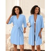 image:imageEkouaer Short Robes for Women Lightweight Bathrobe Kimono Robes Knee Length 34 Sleeve Swiss Polka Dot Soft Robe with PocketsLight Blue