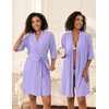 image:imageEkouaer Short Robes for Women Lightweight Bathrobe Kimono Robes Knee Length 34 Sleeve Swiss Polka Dot Soft Robe with PocketsLilac