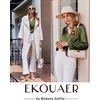 image:imageEkouaer Silk Pajamas For Women 2 Piece Set Satin Pjs Long Sleeve Button Up Sleepwear Comfy Lounge setsArmy Green