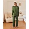image:imageEkouaer Silk Pajamas For Women 2 Piece Set Satin Pjs Long Sleeve Button Up Sleepwear Comfy Lounge setsArmy Green