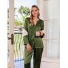 image:imageEkouaer Silk Pajamas For Women 2 Piece Set Satin Pjs Long Sleeve Button Up Sleepwear Comfy Lounge setsArmy Green