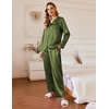 image:imageEkouaer Silk Pajamas For Women 2 Piece Set Satin Pjs Long Sleeve Button Up Sleepwear Comfy Lounge setsArmy Green