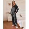 image:imageEkouaer Silk Pajamas For Women 2 Piece Set Satin Pjs Long Sleeve Button Up Sleepwear Comfy Lounge setsBlack