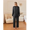 image:imageEkouaer Silk Pajamas For Women 2 Piece Set Satin Pjs Long Sleeve Button Up Sleepwear Comfy Lounge setsBlack