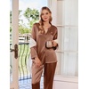 image:imageEkouaer Silk Pajamas For Women 2 Piece Set Satin Pjs Long Sleeve Button Up Sleepwear Comfy Lounge setsBrown